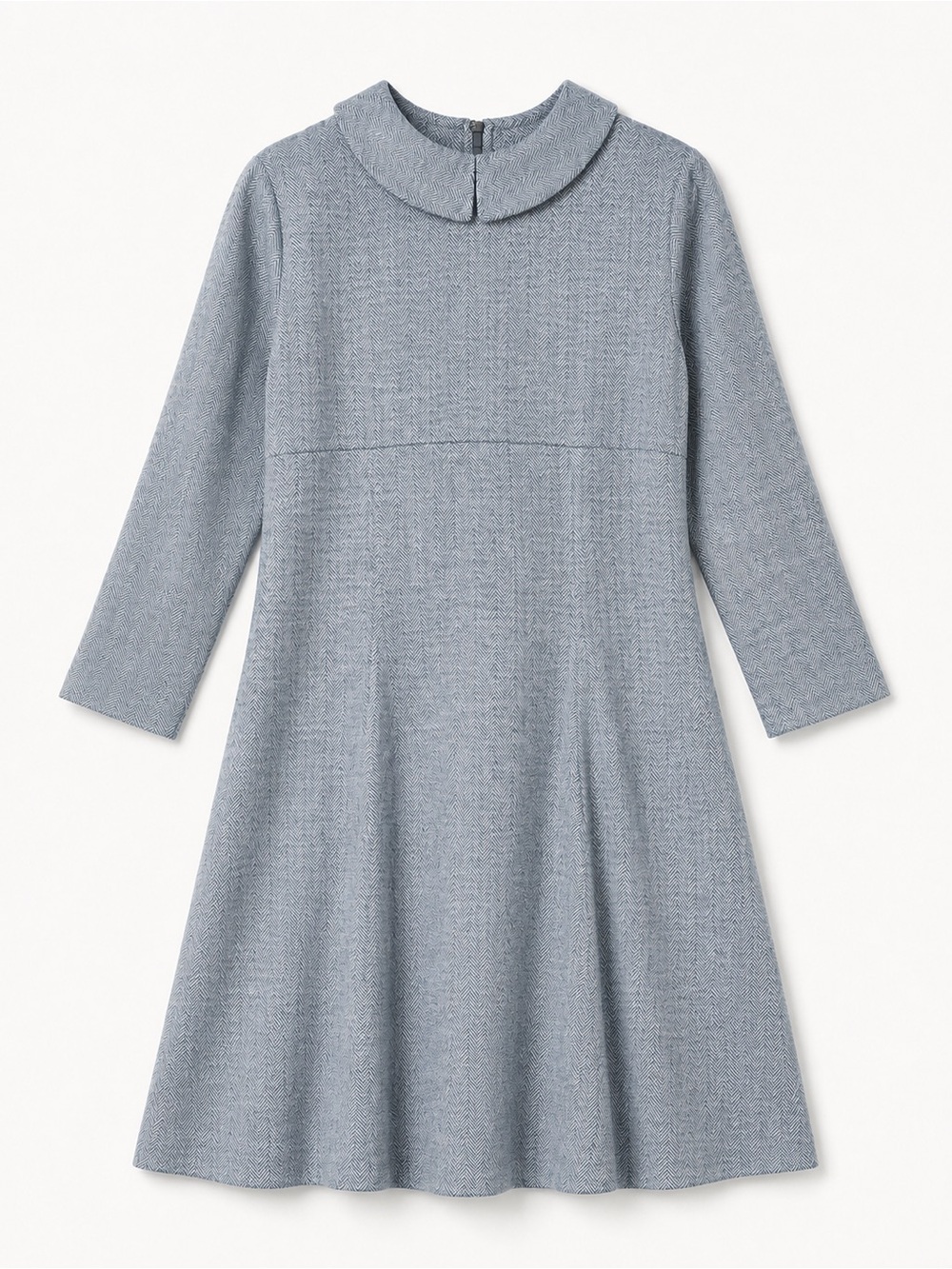 Vintage Blue Gray Herringbone Wool Blend Fit & Flare Dress S